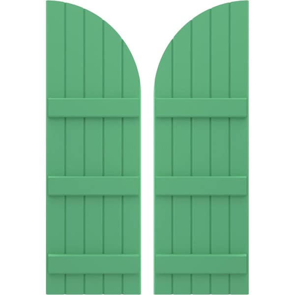 Ekena Millwork Americraft 5-Board (3 Batten) Wood Joined Board-n-Batten Shutters w/ Arch Top, ARW401BQ518X73LPH, PR ARW401BQ518X73LPH - main